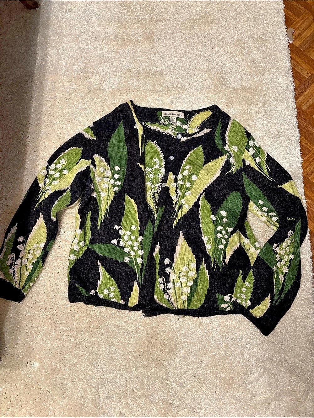 David Brooks Floral Knit Cardigan in Black & Green Size XL